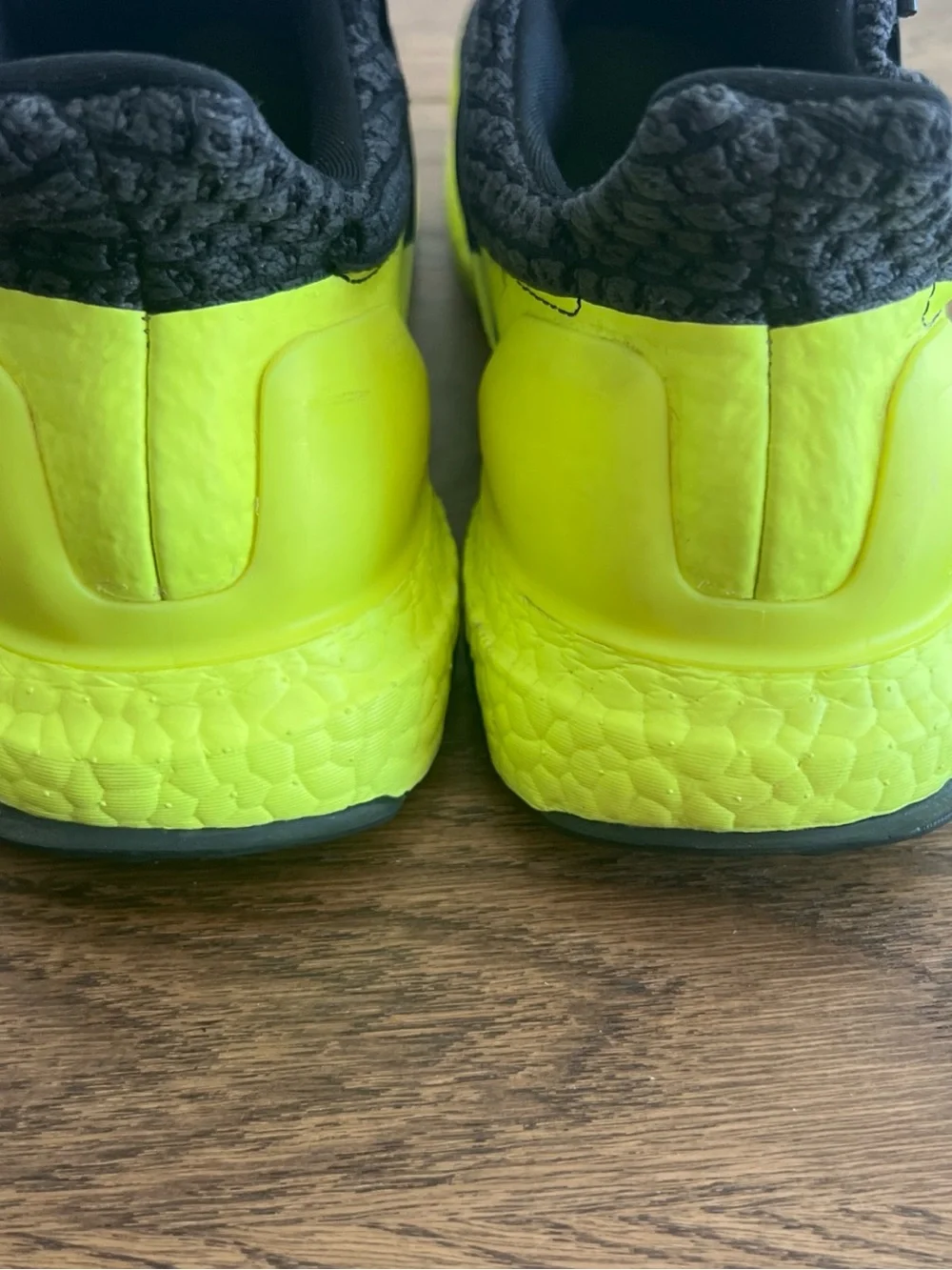 adidas Black Knit Running Shoe with Neon Yellow Midsole